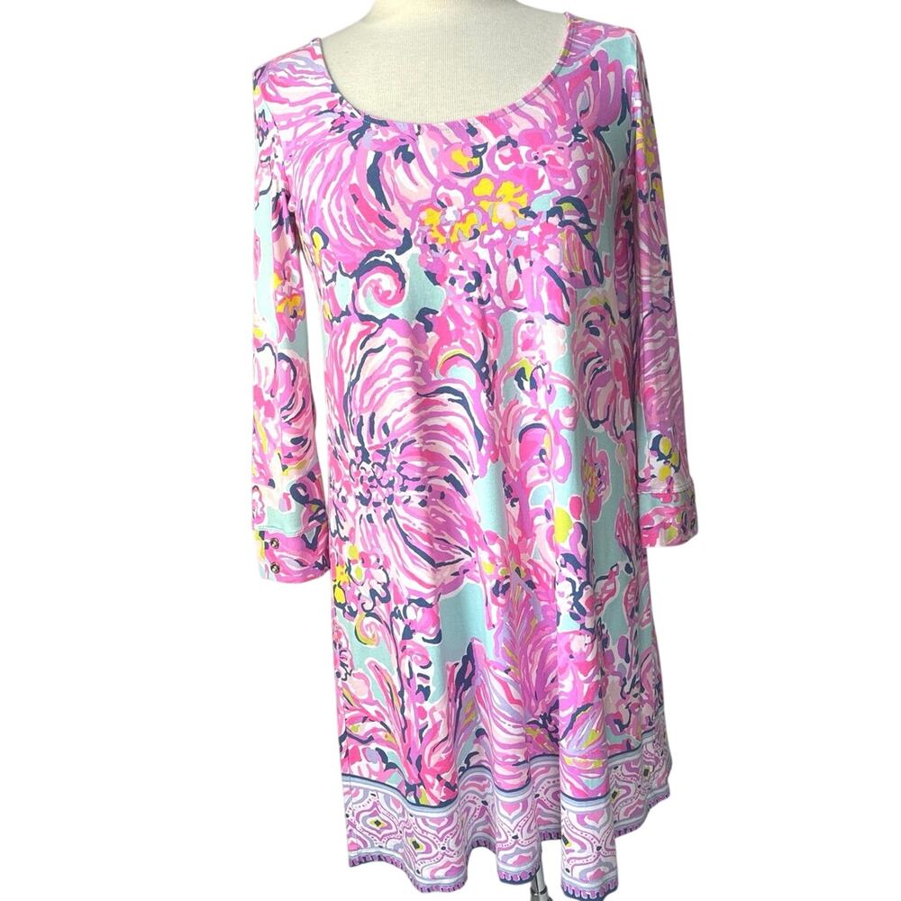 Lilly Pulitzer Holler Dress Women's Small  3/4 Sleeve scoop Back Mini Pink
